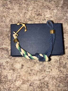 Kiel James Patrick Nautical Anchor Rope Bracelet - Blue, Cream & Green